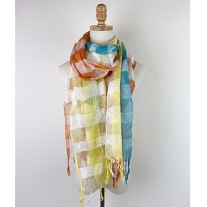 Raw Silk Multicolor Gingham Scarf
